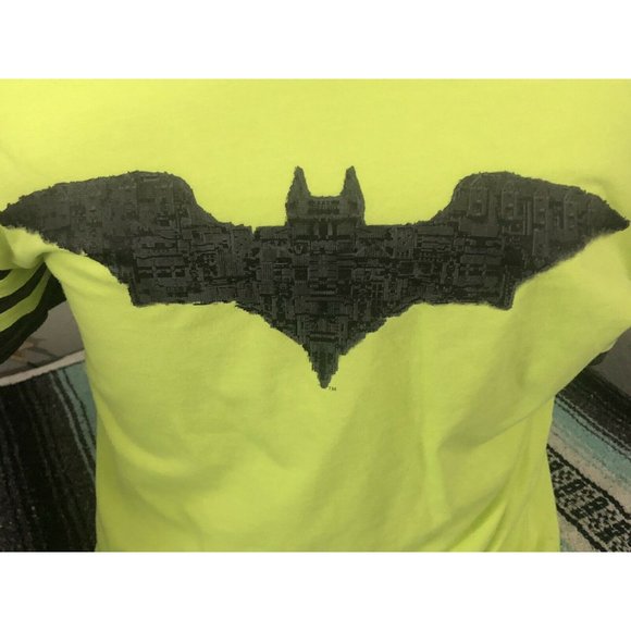 Lego Batman Youth Large Graphic T Shirt Neon Green Gray Sleeves Bat Symbol - Picture 2 of 6